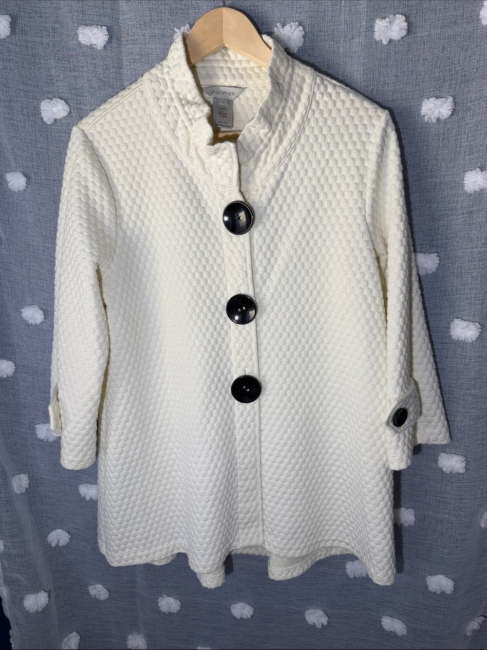 Multiples Cream Textured Pea Coat with Black Buttons